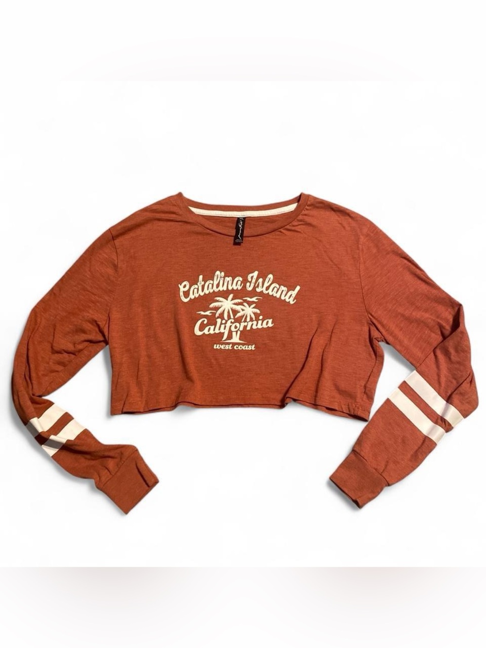 Catalina Island California Cropped Long Sleeve Shirt- Rust Colored